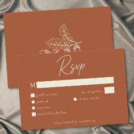 Tarjeta De Confirmación De Asistencia Boda Otoño Minimalista Hoja Bellota Terracota Oxid