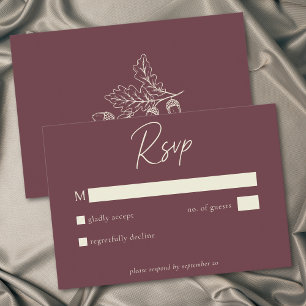 Tarjeta De Confirmación De Asistencia Boda Otoño Minimalista Hoja Roble Bellota Vino Bor