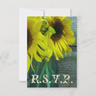 Tarjeta De Confirmación De Asistencia Boda otoño RSVP: Sunflowers Mason Jar / Barnwood