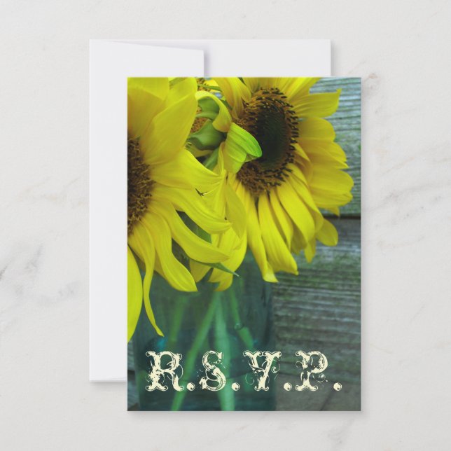Tarjeta De Confirmación De Asistencia Boda otoño RSVP: Sunflowers Mason Jar / Barnwood (Anverso)