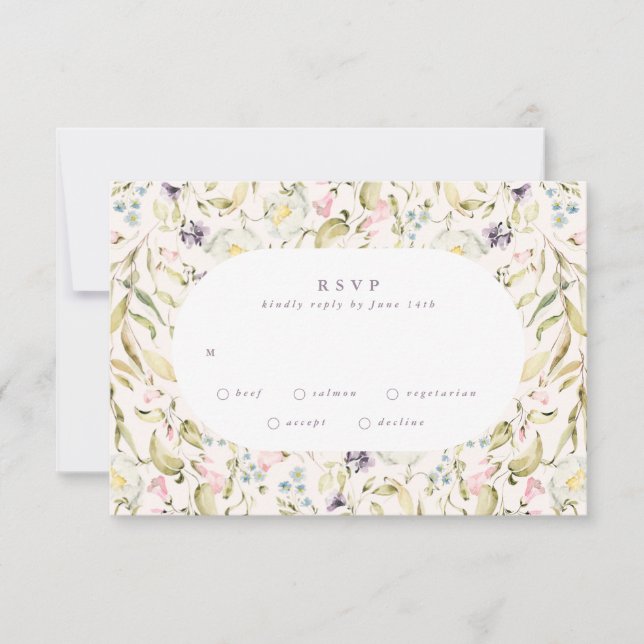 Tarjeta De Confirmación De Asistencia Boda Oval Spring Boho Wildflower Pampas (Anverso)
