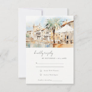 Tarjeta De Confirmación De Asistencia Boda Paisaje Acuarela Mallorca España