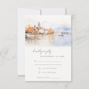 Tarjeta De Confirmación De Asistencia Boda Paisaje Acuarela Montreux Suiza
