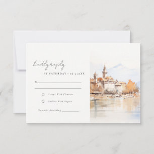 Tarjeta De Confirmación De Asistencia Boda Paisaje Acuarela Montreux Suiza