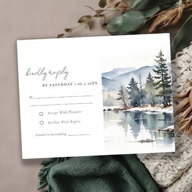Tarjeta De Confirmación De Asistencia Boda paisajista del lago Winter Snow Mountain (Subido por el creador)