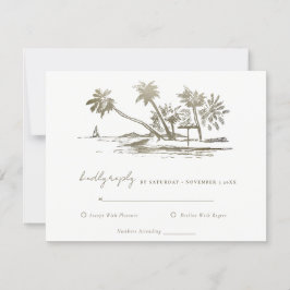 Tarjeta De Confirmación De Asistencia Boda Palm Tree Sketch Pale Gold