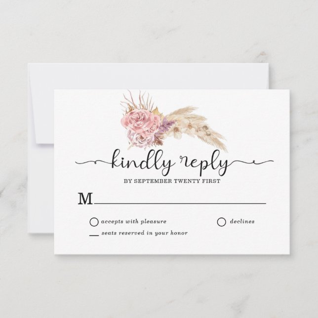 Tarjeta De Confirmación De Asistencia Boda Pampas Grass Floral (Anverso)