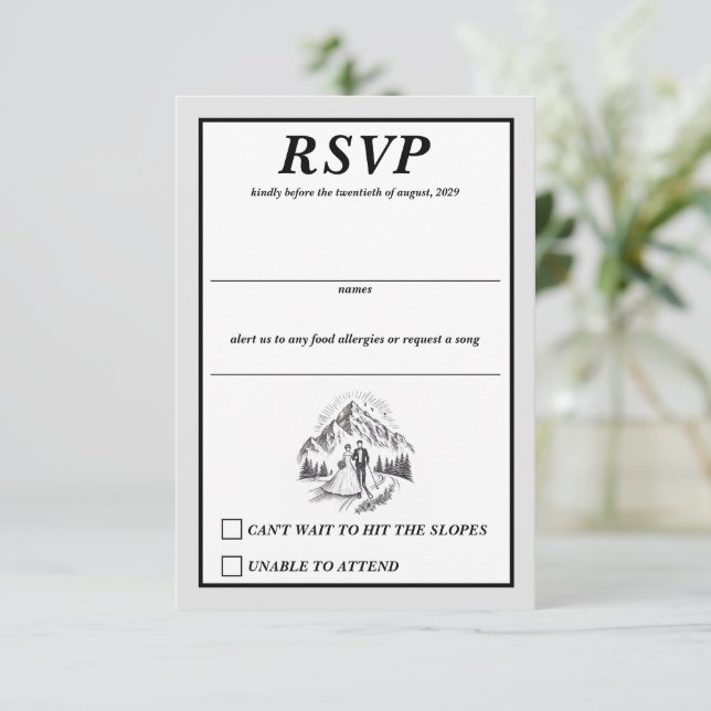 Tarjeta De Confirmación De Asistencia Boda Pareja de Esquí (Anverso de pie)