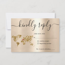 Tarjeta De Confirmación De Asistencia Boda Pasaporte de Destino Gold World Map Invita