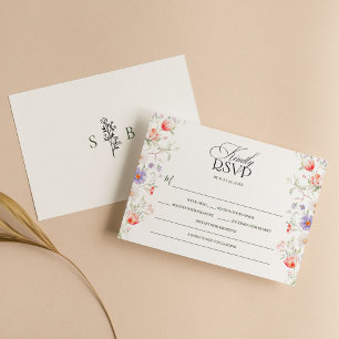 Tarjeta De Confirmación De Asistencia Boda Pastel de Jardín de Primavera Floral Acuarela