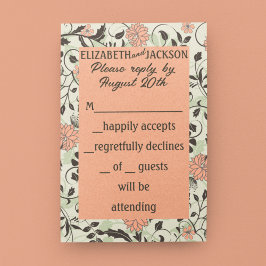 Tarjeta De Confirmación De Asistencia Boda Peach, Green y Brown Chintz