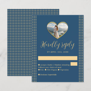 Tarjeta De Confirmación De Asistencia Boda personalizada Gold & Blue Lunares