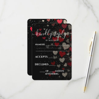 Tarjeta De Confirmación De Asistencia Boda Personalizada Retro Corazones Caídos Rojo