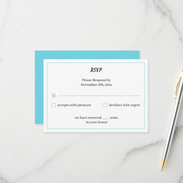 Tarjeta De Confirmación De Asistencia Boda personalizado simple azul (Anverso/Reverso In Situ)
