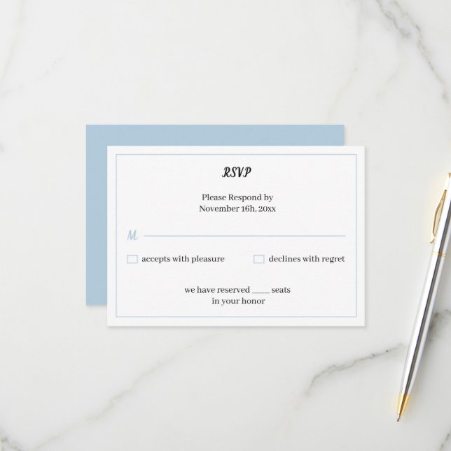 Tarjeta De Confirmación De Asistencia Boda personalizado simple azul (Anverso/Reverso In Situ)