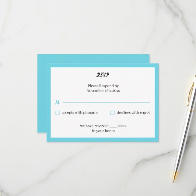 Tarjeta De Confirmación De Asistencia Boda personalizado simple azul (Anverso/Reverso In Situ)