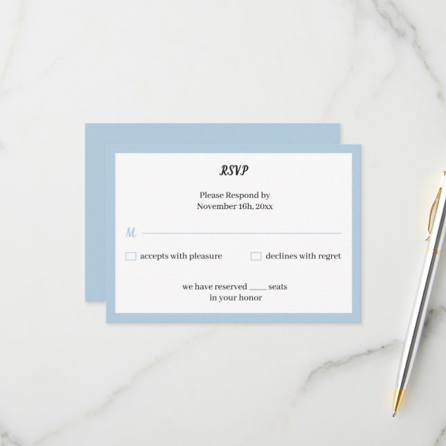 Tarjeta De Confirmación De Asistencia Boda personalizado simple azul (Anverso/Reverso In Situ)