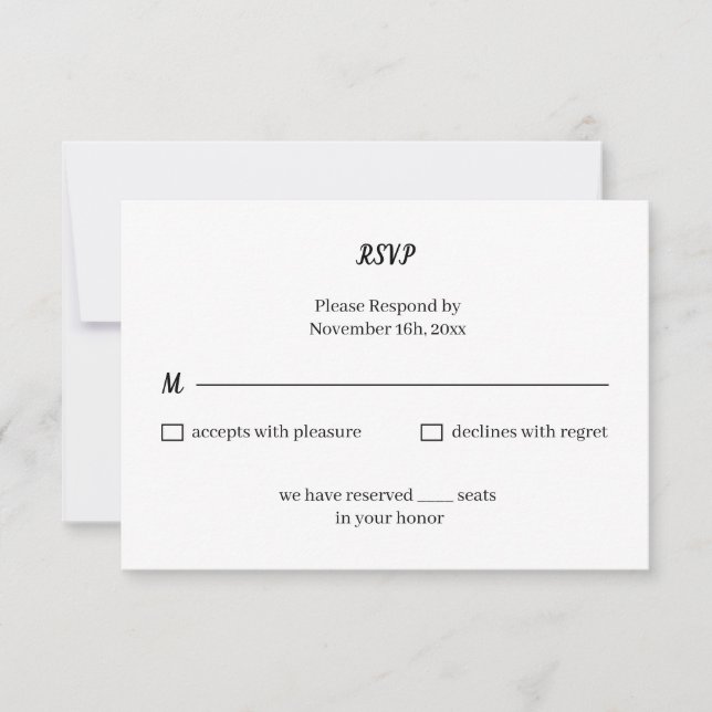 Tarjeta De Confirmación De Asistencia Boda personalizado simple en blanco y negro (Anverso)