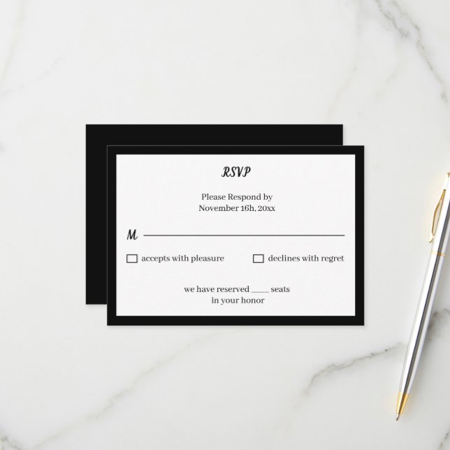 Tarjeta De Confirmación De Asistencia Boda personalizado simple en blanco y negro (Anverso/Reverso In Situ)