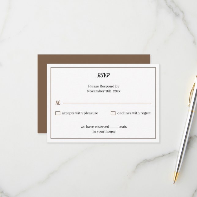 Tarjeta De Confirmación De Asistencia Boda personalizado simple marrón (Anverso/Reverso In Situ)