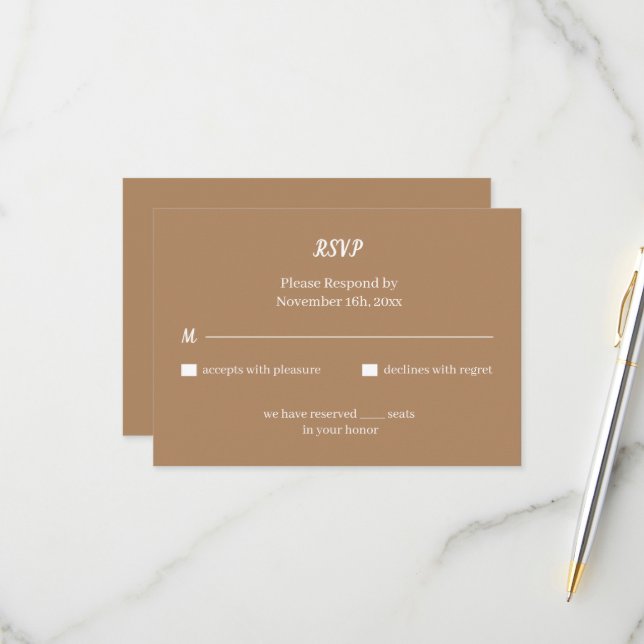 Tarjeta De Confirmación De Asistencia Boda personalizado simple marrón (Anverso/Reverso In Situ)