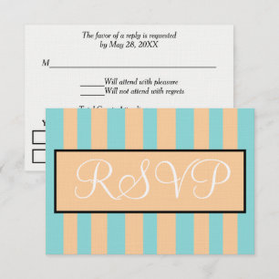 Tarjeta De Confirmación De Asistencia Boda Playa Sandy Seafoam Azul Cabana Rayas