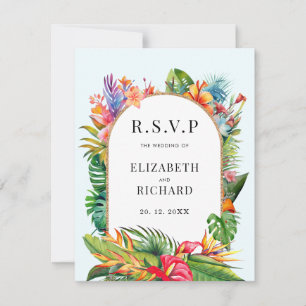 Tarjeta De Confirmación De Asistencia Boda Playera Floral de Hojas Tropicales
