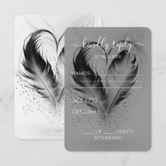 Tarjeta De Confirmación De Asistencia Boda Plumas Corazón Bonito