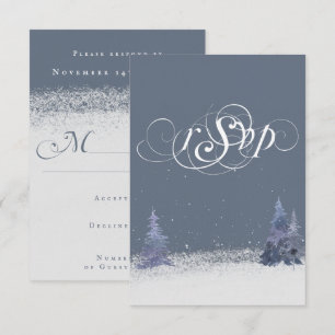 Tarjeta De Confirmación De Asistencia Boda Polvo Azul y Blanco Nieve de Invierno Bosque