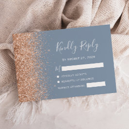 Tarjeta De Confirmación De Asistencia Boda Polvo Brillante Melocotón Azul Polvoriento