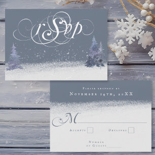 Tarjeta De Confirmación De Asistencia Boda polvorienta azul y blanca de bosque invernal
