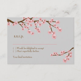 Tarjeta De Confirmación De Asistencia Boda Primaria con flores de cerezo rosa y gris