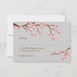 Tarjeta De Confirmación De Asistencia Boda Primaria con flores de cerezo rosa y gris