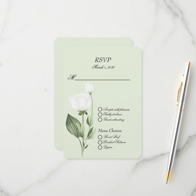 Tarjeta De Confirmación De Asistencia Boda Primavera de Tulipanes Blancos (Anverso/Reverso In Situ)