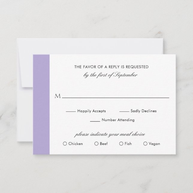 Tarjeta De Confirmación De Asistencia Boda Purple de Lavanda Digital Elegante Minimal (Anverso)