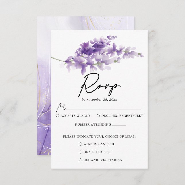 Tarjeta De Confirmación De Asistencia Boda Purple Elegant Lavender (Anverso / Reverso)