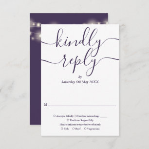 Tarjeta De Confirmación De Asistencia Boda Purple Script String Lights
