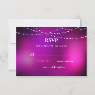 Tarjeta De Confirmación De Asistencia Boda Purple Sparkle Silver String Luces