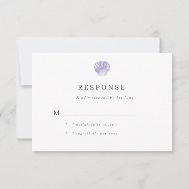 Tarjeta De Confirmación De Asistencia Boda púrpura de conchas acuáticas modernas (Anverso)