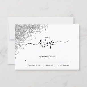 Tarjeta De Confirmación De Asistencia Boda Purpurina plateado