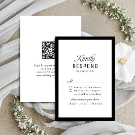Tarjeta De Confirmación De Asistencia Boda QR código elegante escritura negro blanco