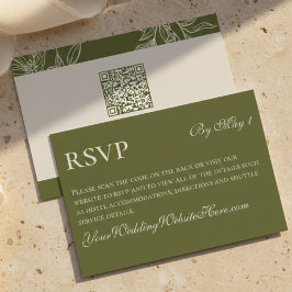 Tarjeta De Confirmación De Asistencia Boda QR Floral Verde Rústico