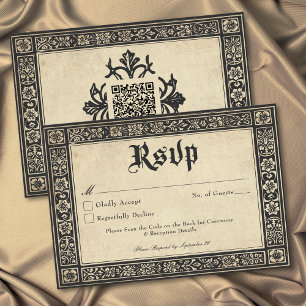 Tarjeta De Confirmación De Asistencia Boda QR Parchment Gótico Medieval Hasta la Muerte