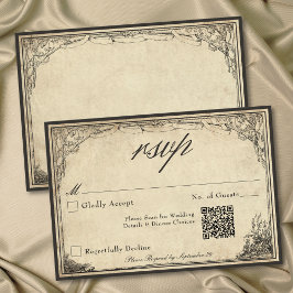 Tarjeta De Confirmación De Asistencia Boda QR Pergamino Medieval Gótico Antiguo