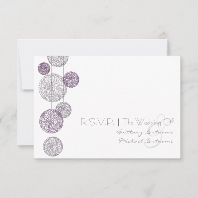 Tarjeta De Confirmación De Asistencia Boda R.S.V.P. Purple Twine Globes (Anverso)