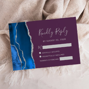 Tarjeta De Confirmación De Asistencia Boda real de plumas de plata azul