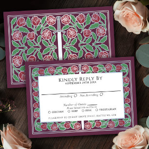 Tarjeta De Confirmación De Asistencia Boda Real Espada Floral Plateada Medieval Malva