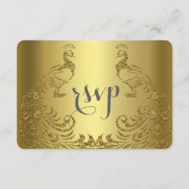 Tarjeta De Confirmación De Asistencia Boda Real Gold Abstract Peacock