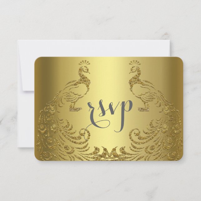 Tarjeta De Confirmación De Asistencia Boda Real Gold Abstract Peacock (Anverso)