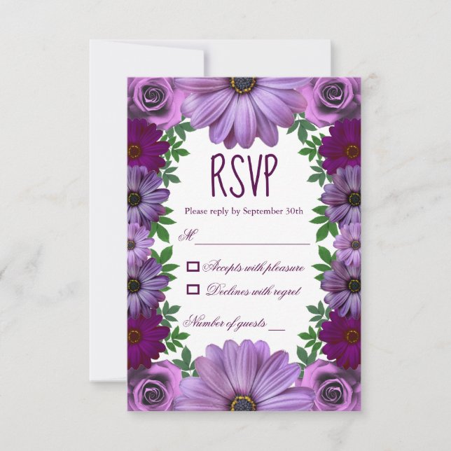Tarjeta De Confirmación De Asistencia Boda Regal Purple Floral (Anverso)